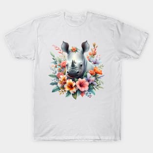 A rhino decorated with beautiful colorful flowers. T-Shirt